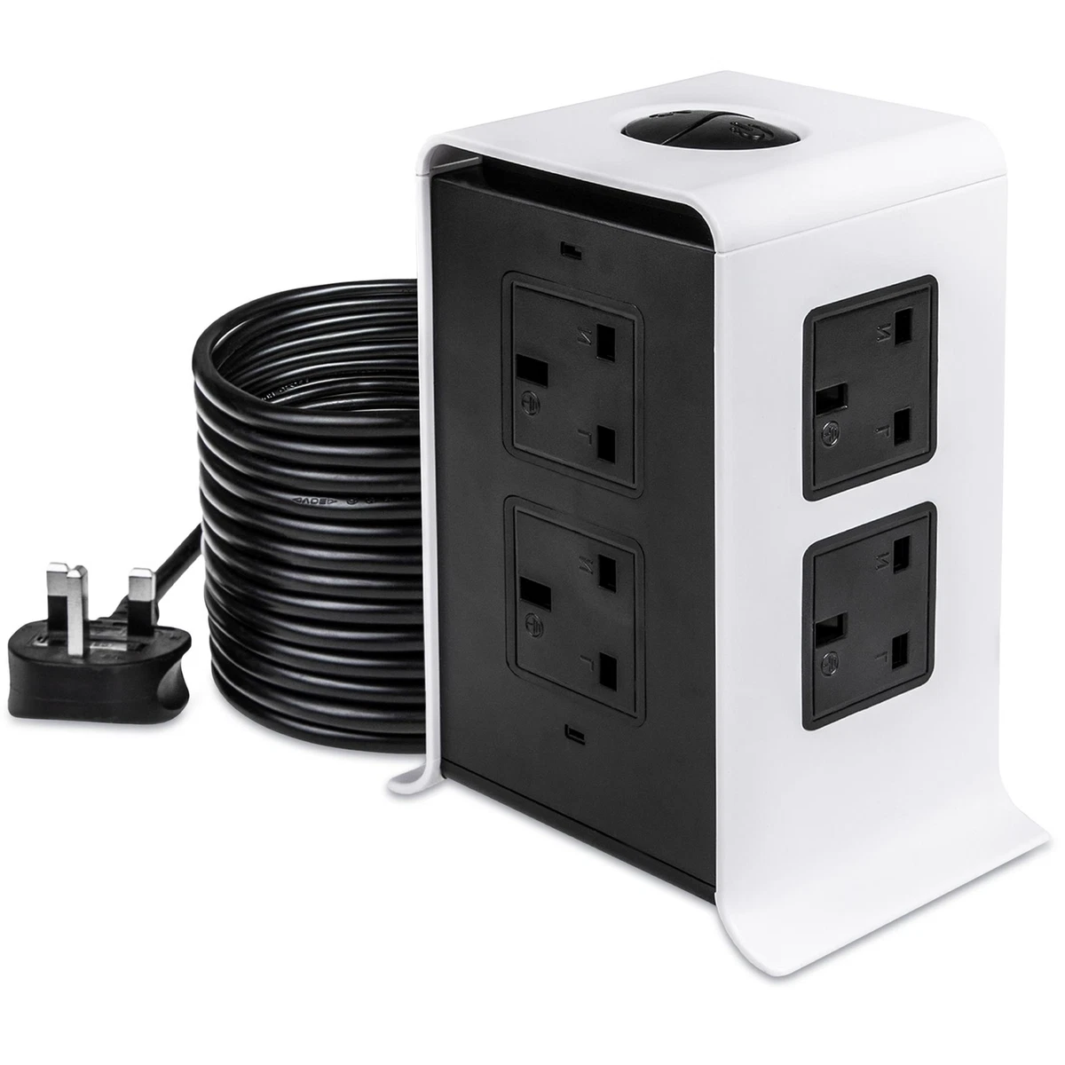 8 Way Extension Lead Tower With USB Port Multi Plug 5 Metre Power Cord Extension