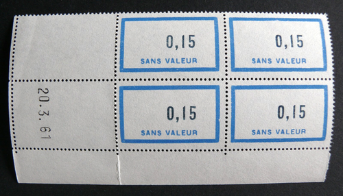 BRIEFMARKEN FRANKREICH: FIKTIVE YVERT Nr. F146 Block mit 4 Ecken datiert 20. 3. 1961 - NEU**
