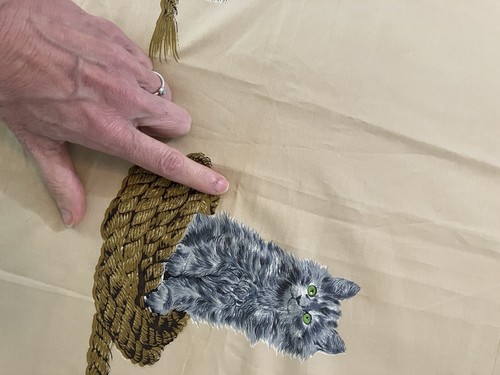 Vintage John Wolf CAT Decorative Fabric 74” x 34” (2 Yards) Tan Gray Cotton Rare - Picture 19 of 19