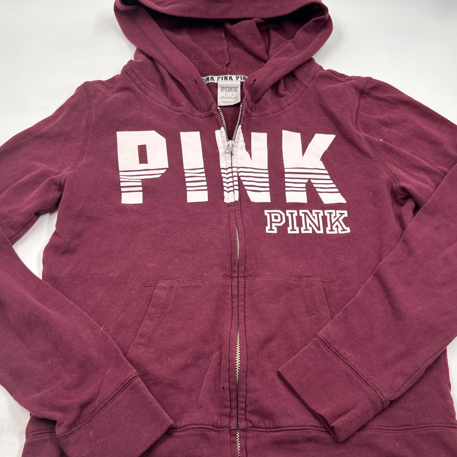 UNDERCOVER Felpa con cappuccio rossa bordeaux Victorias Secret da donna cerniera intera taglia M cotone