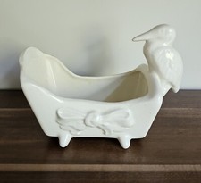 Vintage Off-white Nursery Planter Stork on Cradle, No Chips Or Cracks MCM