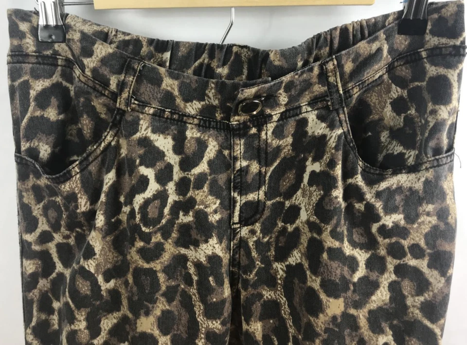 Animal Print Brown Pull-on Lightweight Pants Elastic Waist Women's Size M - Image 2 of 4