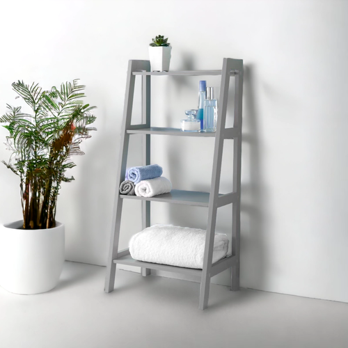 4 Tier Grey Ladder Shelf Display Unit Free Standing Book Stand Shelves