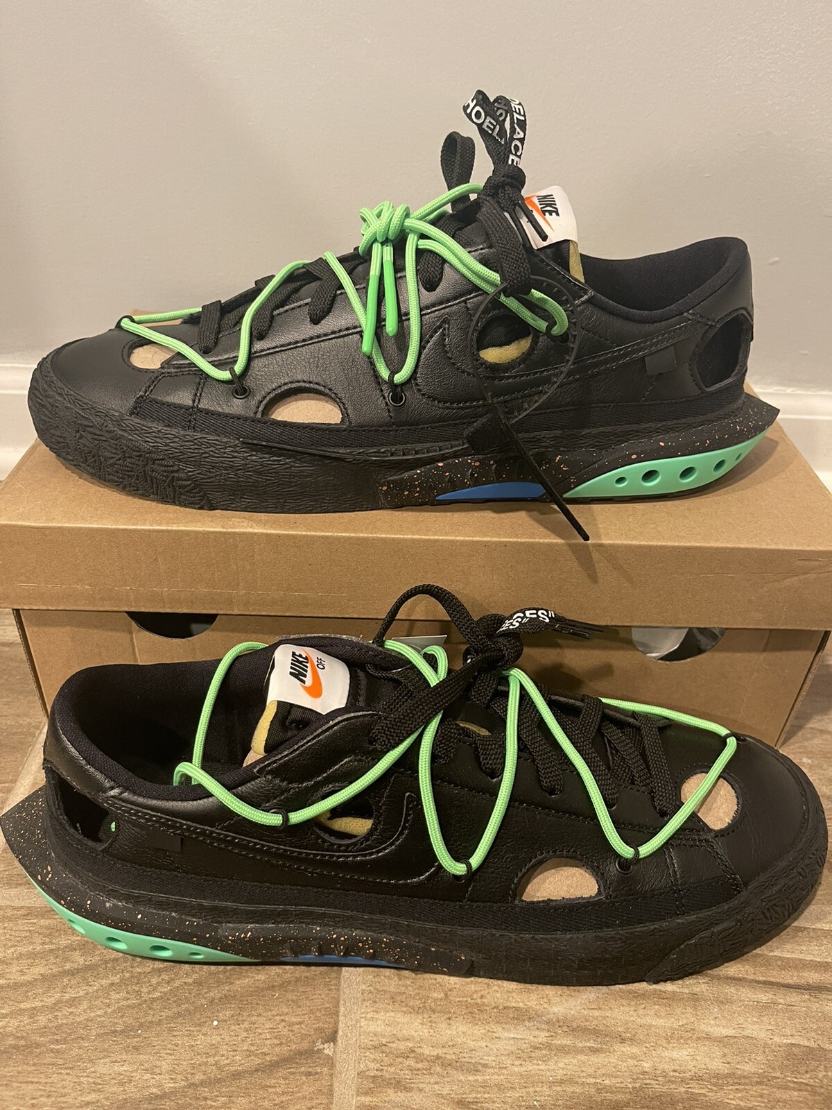 OFF WHITE X NIKE Blazer Nike x Off White basso nero verde elettrico taglie 5 9 5 11 5