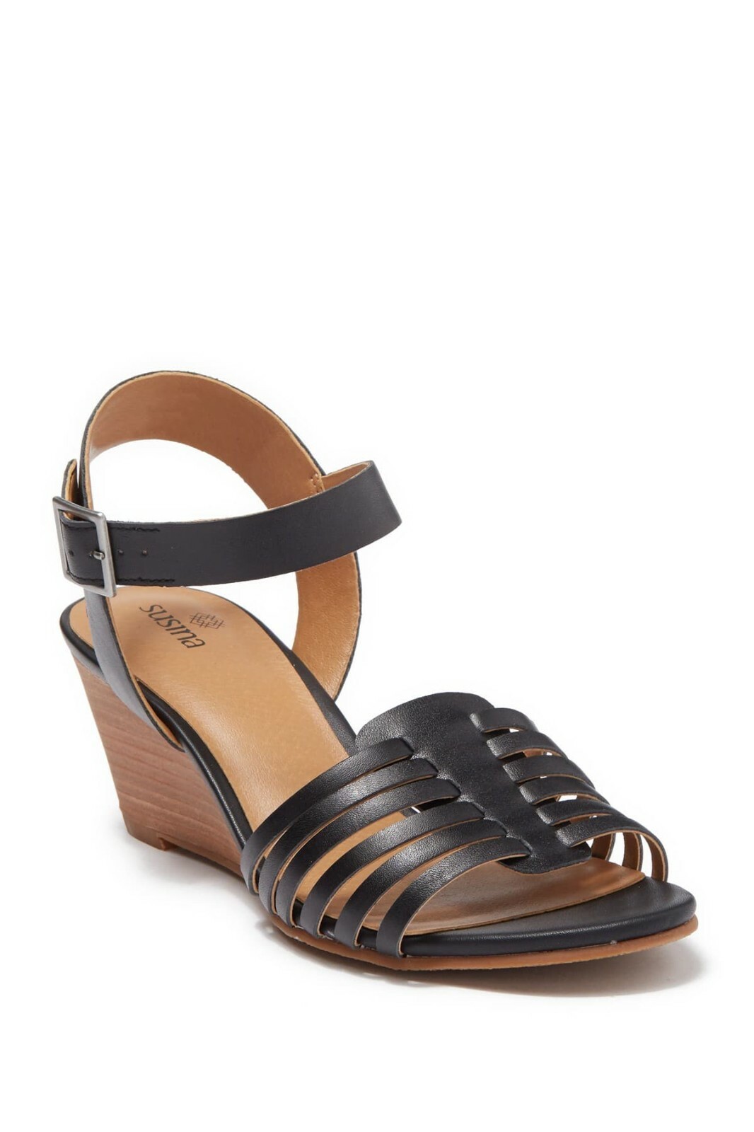 SUSINA Terra Wedge Sandal, Black Leather, Women Size 8.5 M NEW | eBay