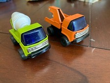 2 Vintage Japan Pressed Steel Tin Toy Tow Truck  Cement Mixer Friction