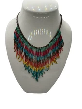 VTG Multicolored seed beadead Bohemian statement 20" Long 