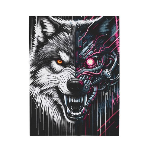 Velveteen Plush Blanket Cynical Cyber Wolf Noir Art Y2K Aesthetic AOP Vicious - Picture 6 of 13