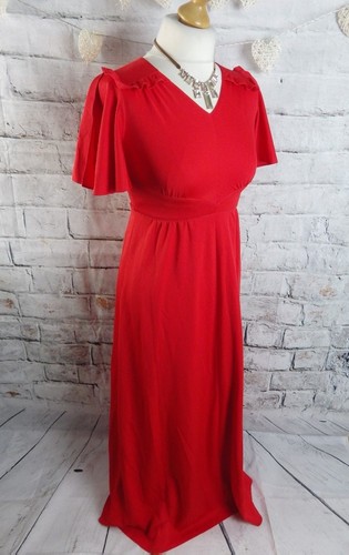Vintage 70s maxi dress 8 10 petite P bust 34" red elegant party flattering long - Picture 7 of 8