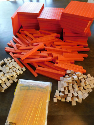 Math Manipulatives lot of 329 Pcs + Sealed Set Plastic Wooden Red Base Ten