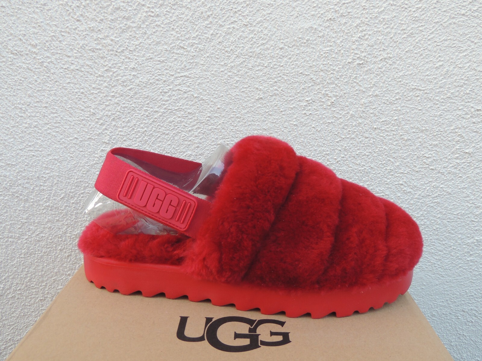 red ugg fluff slippers