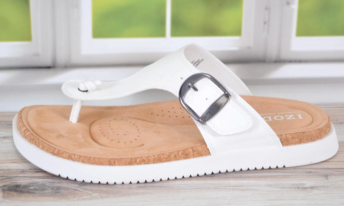 NEW IZOD Women s CHARCY Memory Foam Sandals Shoes Size 9 WHITE eBay
