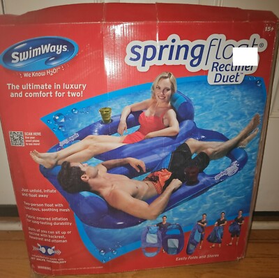 NEW SwimWays Spring Float Recliner Duet Dual Float Pool Disontinued HTF 2 PERSON