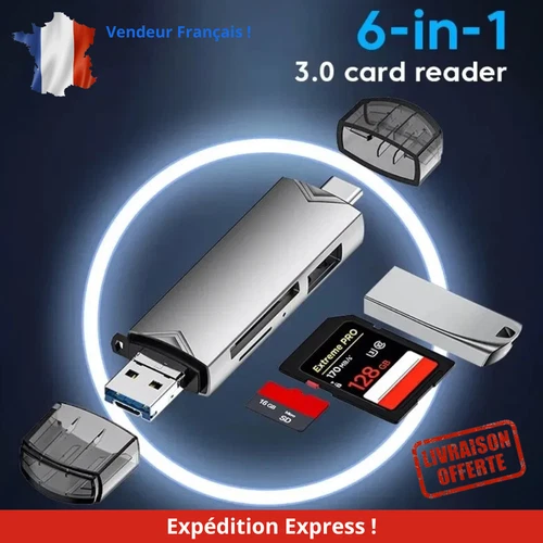 Lecteur de Carte Adaptateur Carte Memoire Micro SD 6 en 1 Card Reader 3.0 USB