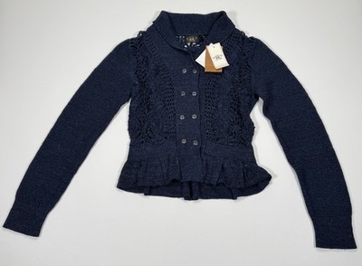 Double RL Ralph Lauren Womens Crochet Knit Cardigan Size 2 Navy Peplum RRL NWT