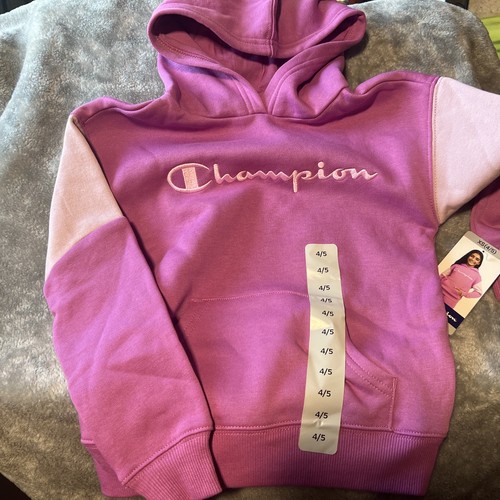 Champion Girl's Heritage Logo Fleece Pull On Hoodie Multiple Sizes Purple - Picture 2 of 3
