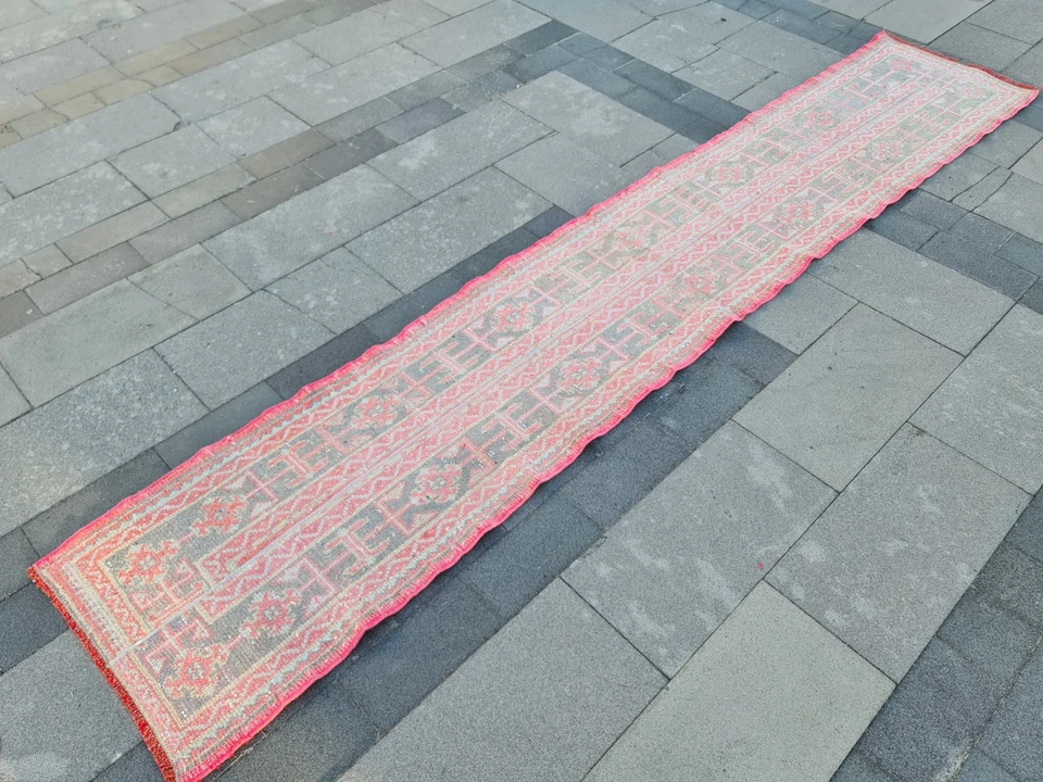 Винтажная турецкая шерстяная длинная дорожка для прихожей Oushak 2x11,2 фута ручной работы - Изображение 4 из 4