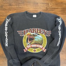 Vintage 80s Harley Davidson Long Sleeve To Tough Thermal 3D Bald Eagle L Ohio
