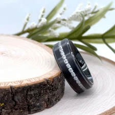 8mm Black Titanium Christmas Gifts Ring For Her Brushed With Cubic Zirconia Band