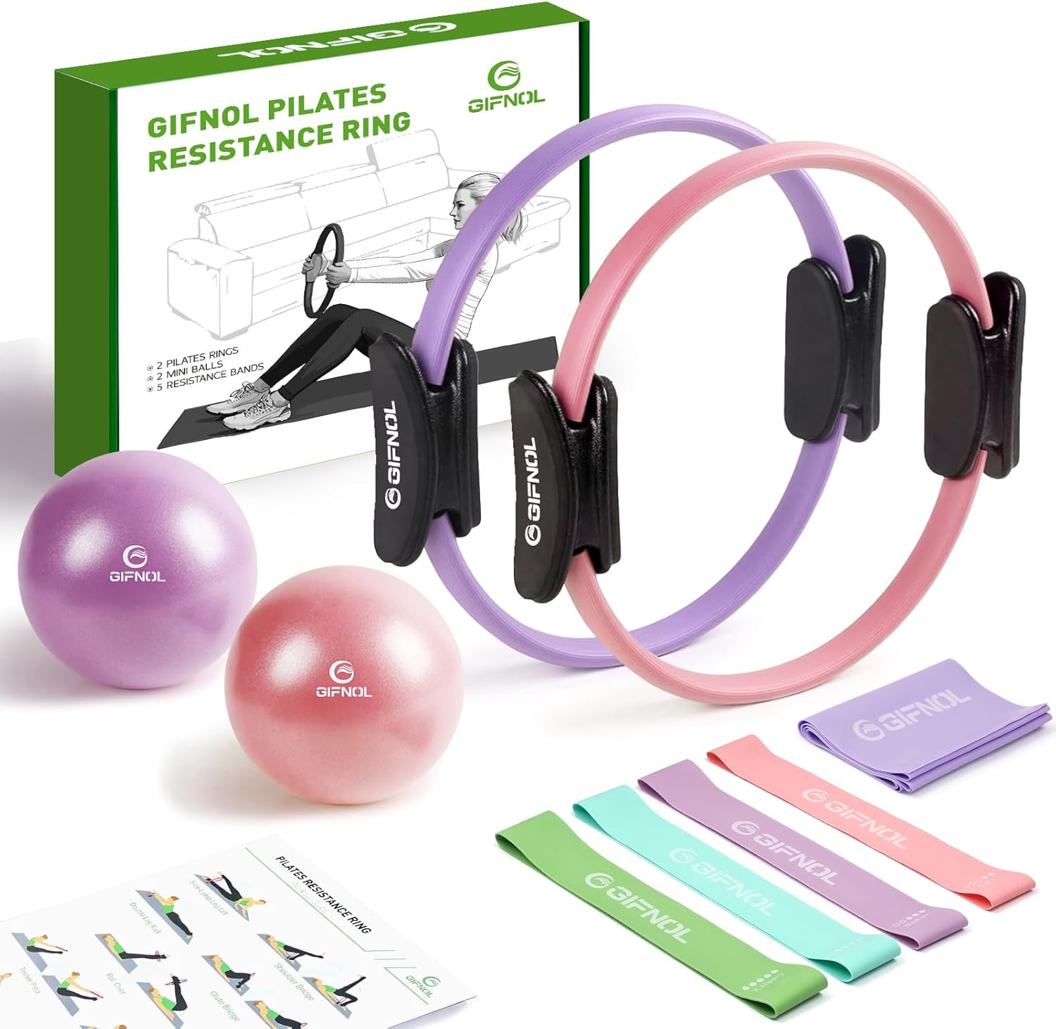 Pilates Ring and Ball Set with Resistance Bands - Pilates Equipment for Home Wor