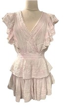 LoveShackFancy Gwen Ruffled Sleeve Mini Dress Womens Large Peony Pink Tie Dye