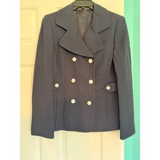 Linda Allard Ellen Tracy Navy Blue Double Breasted Blazer White Buttons Size 6