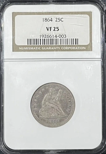1864 SEATED LIBERTY QUARTER NGC VF25