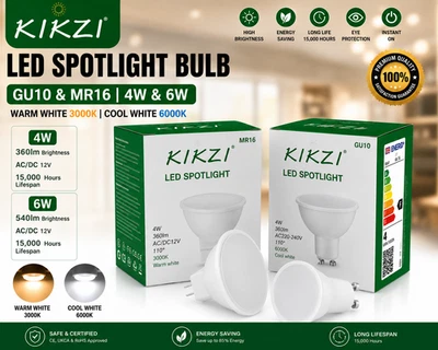 GU10 MR16 LED Bulbs Spot Light Warm Cool White 4W 6W Downlight Multi Pack Kikzi - Image 1 of 4