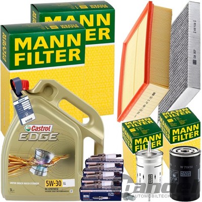 MANN INSPEKTIONSPAKET+5L CASTROL 5W-30 ÖL passend für AUDI A4 B6 B7 1.6+2.0