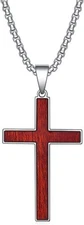 Rnivida Mens Stainless Steel Wood Inlay Cross Pendant 
