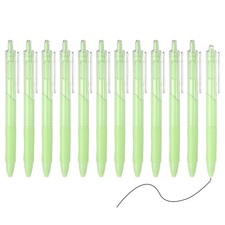12 Pack Retractable Pens 0.5mm, Black Gel Ink Pens for Note Taking, Green