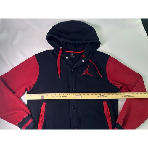 Vintage Nike Air Jordan Varsity Hoodie Jacket Snap Button Red Black Mens Large - Picture 10 of 12