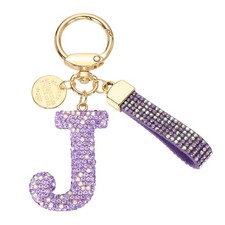 Initial Letter Keychain, Gift Bling Letter-J Key Chain for Women, Purple