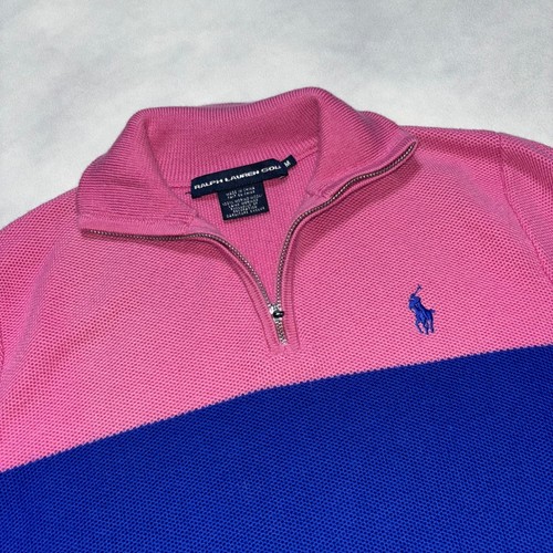 Polo Ralph Lauren Golf 1/4 Zip Pullover Sweater Womens M Pink Blue Merino Wool - Picture 2 of 6