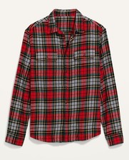 Old Navy Mens Double Brushed Red Plaid Regular Fit Button Up Shirt, Size Large