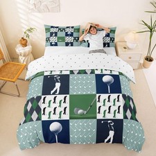Golf Duvet Cover Set Full Size Geometric Patchwork Plaid Comforter Cover Mode...