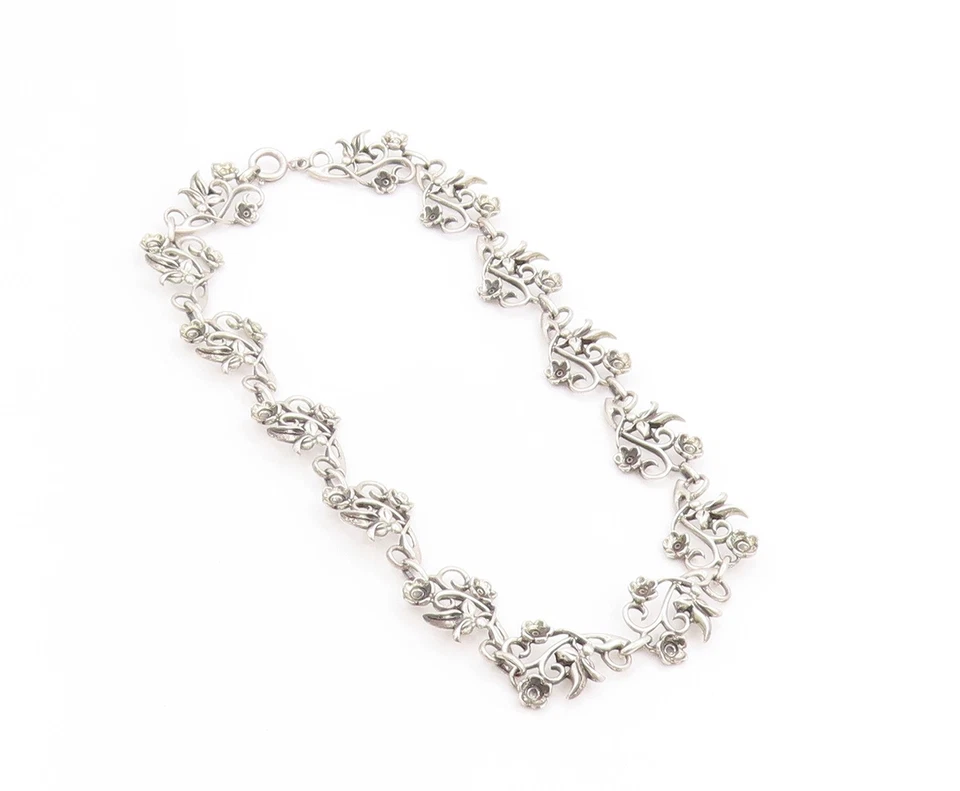 Gargantilla floral Art Nouveau Danecraft collar vintage de plata de ley 925 NE4636 Foto 2 de 4