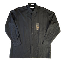Pierre Cardin Black Striped Dress Shirt Mens Large 16-16.5 Chest Pocket Holiday