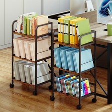 Feyejade Rolling Book Cart with Removable Dividers, 3-Tier File Black