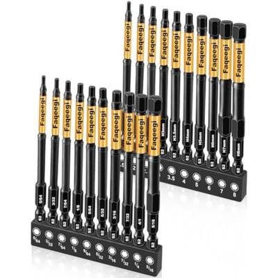 4-Inch Long Hex Bit Set 20PCS (Metric & SAE) Impact Allen Wrench/Key Drill Bit