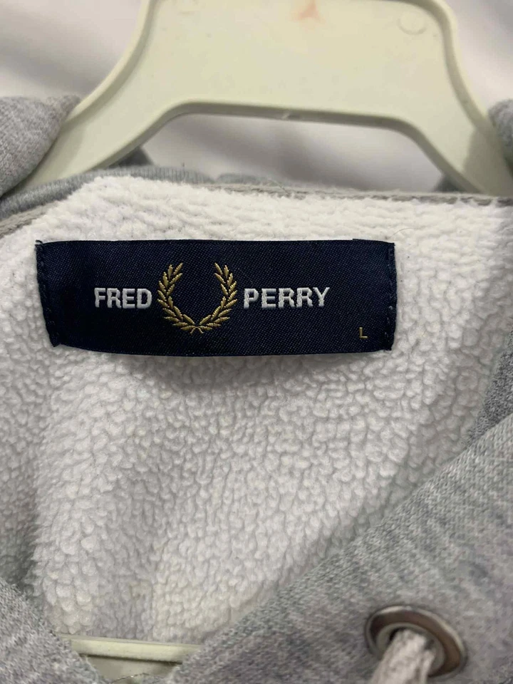 Moletom Fred Perry com capuz cinza pulôver logotipo louro tamanho G autêntico #87 - Imagem 3 de 4