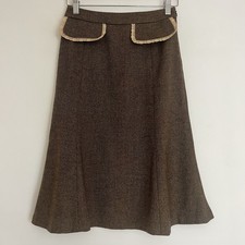 Ronit Zilkha London Brown Tweed A-Line Skirt – Cashmere Wool – UK 8