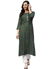 GoSriKi Women's Rayon Bandhni Printed Straight Kurta (DMD Bandhi-GO)