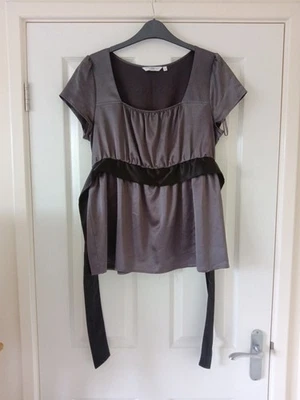 New Look Satin Grey Tie Waist Top Size 14 - Image 1 of 4