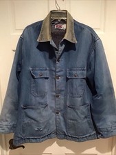 VINTAGE Big Mac Blanket Lined Denim Chore Coat Jacket Men  s XL Blue distresse