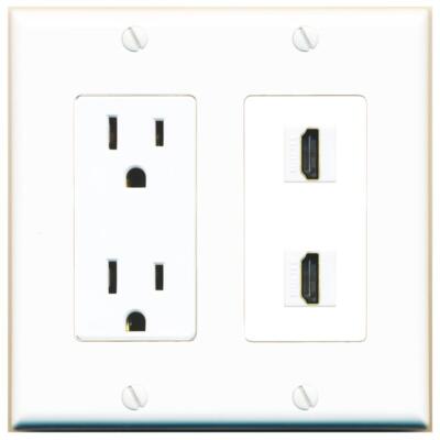 RiteAV Power Outlet and 2 HD Wall Plate Decorative [White]