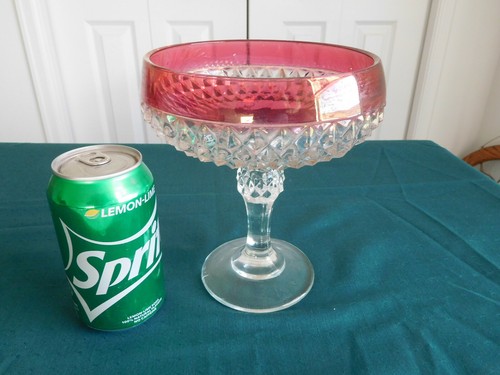 Flash glass RUBY DIAMOND POINT CANDY DISH COMPOTE Thumb print CREAMER Vintage - Picture 9 of 11