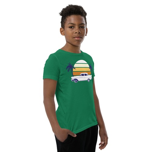 Classic Car Sunset and Palm Trees SOFT Youth Short Sleeve T-Shirt CHOOSE COLOR! - Picture 10 of 13