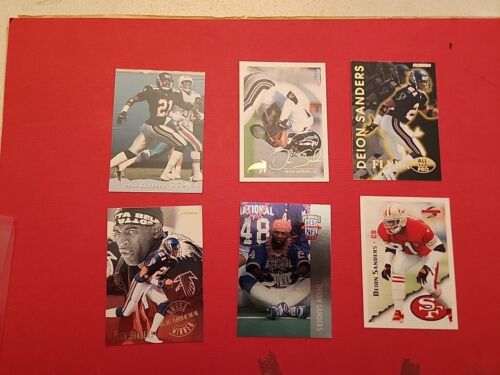 Lot of (6) Different Deion Sanders Football Cards w Inserts - Falcons/49ers HOF