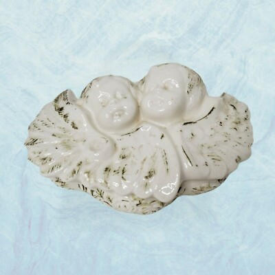 vintage rare 1960's ceramic cherubs covered candy dish 4.5h x 6w x 9L.